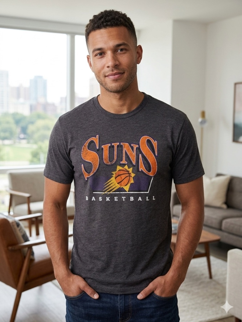 Fanatics Charcoal Phoenix Suns Graphic Tee Orange/Yellow Logo basketball shirt